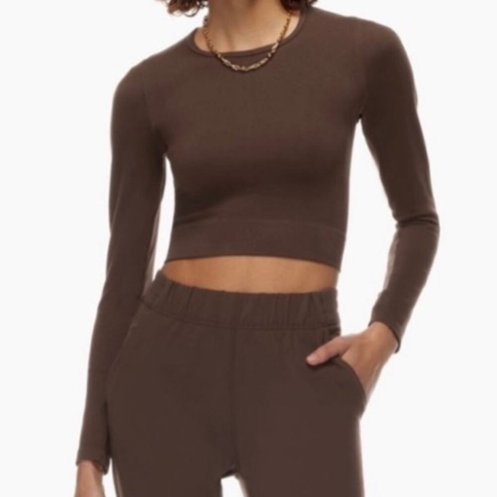 Aritzia The Group Babaton Brown Ribbed Knit Long Sleeve Size XS